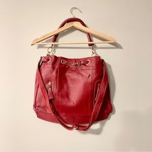 Red Leather Bag- Sam & Kate by Park Avenue. Leopard Print Satin Lining